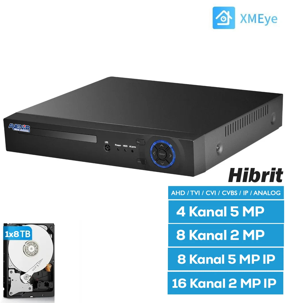 Avenir TC08GM 8 Kanal 5MP Destekli Xmeye DVR Kayıt Cihazı